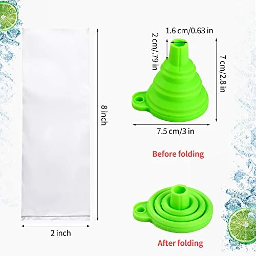 200 Pcs Ice Pop Bag 2 x 8 in with Funnel Popsicle Freeze Mold view 2