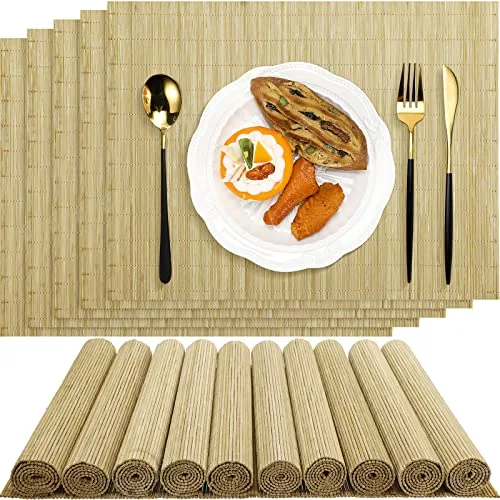 Set of 24 Bamboo Placemats 15.8x12 Inch Sushi Rolling Mat Japanese Style Wicker Placemats Washable Heat Resistant Table Mats for Dinner Kitchen Wedding Party