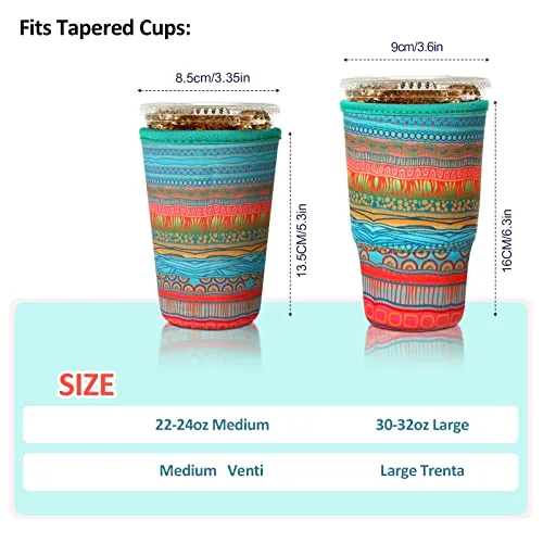 4 Pack Reusable Iced Coffee Insulator Sleeve, Neoprene Coffee Cup Holder for Iced Hot Drinks, Beverage Holder for Most Drinks view 2