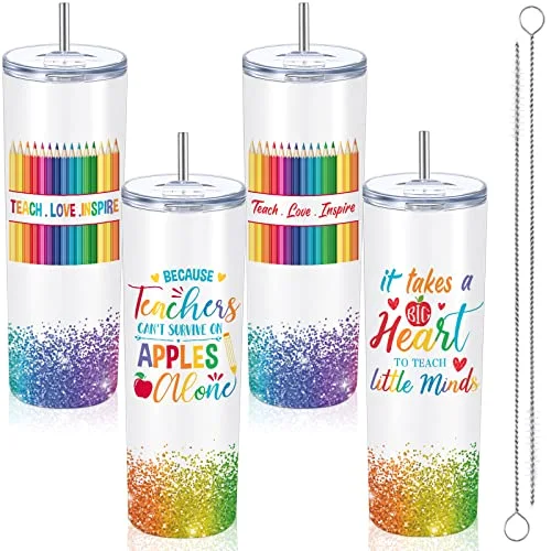 2 Pcs Teacher Tumbler 20 Oz Skinny with Lid Straw