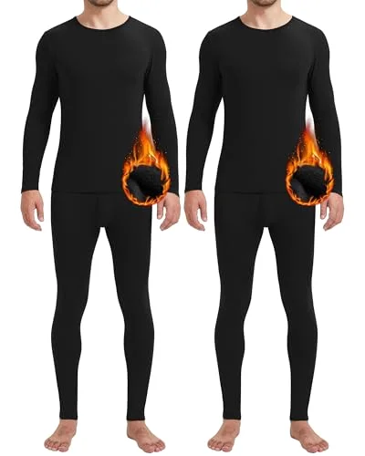 2 Pack Men Thermals Top and Bottom Set Undergarments Lined Thermal Underwear Men Base Layer for Fall Winter