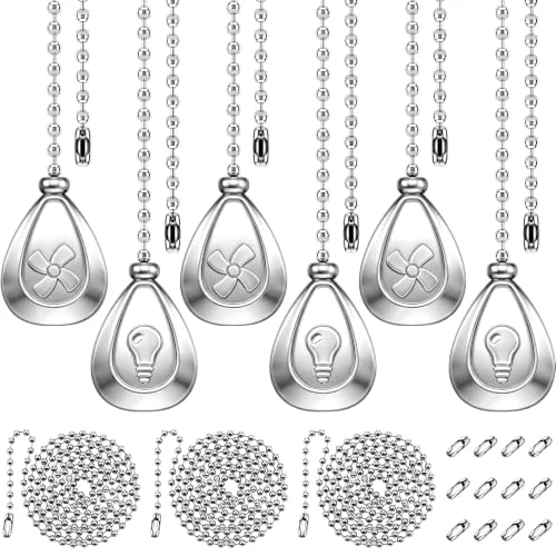 6 Ceiling Fan Pull Chain Set Including 6 Pcs Decorative Fan Pull Chain Pendant, 3 Pcs 36 Inches Fans Pulls Chains Extension, Extra 12 Pieces Connectors