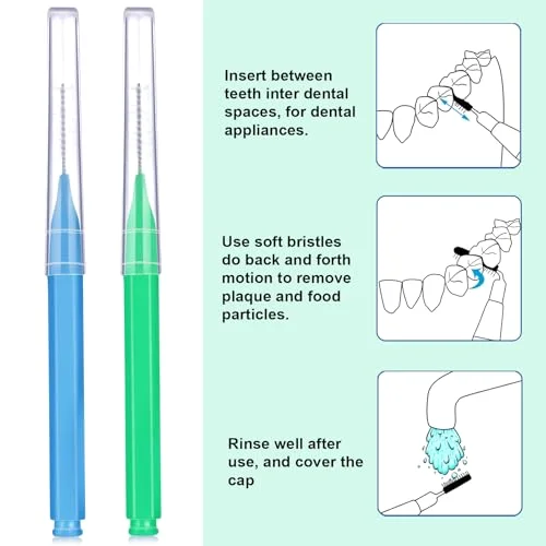 100 Pcs Braces Dental Brushes,Blue,Green,Elegant Size view 3