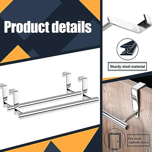 2 Pack Over Cabinet Towel Holder, Stainless Steel Towel Rack for Cabinet, 9 Inch for Home Kitchen Bathroom Doors view 3