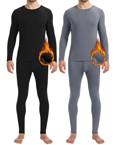 2 Pack Men Thermals Top and Bottom Set Undergarments Lined Thermal Underwear Men Base Layer for Fall Winter