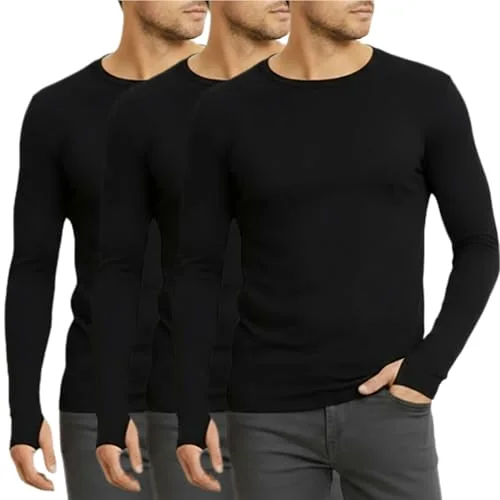 3 Pack Men's Thermal Shirts Fleece Lined Long Sleeve Undershirts Lightweight Underwear Tops Crewneck Base Layer Tops
