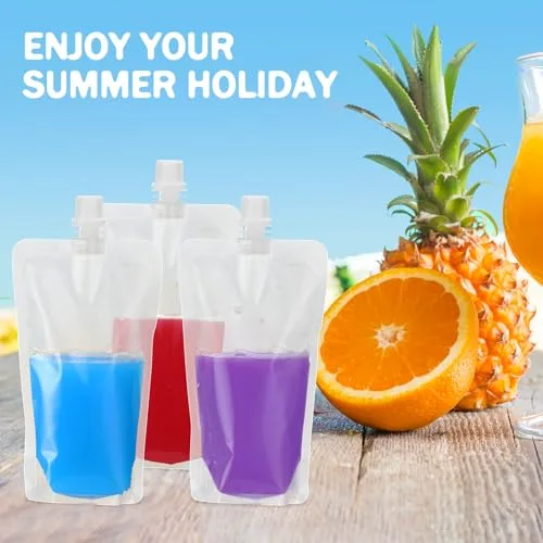 150 Pieces Plastic Liquid Pouch Reusable Juice Pouches Travel Water Leak Proof Bags Bulk with Collapsible Silicone Funnel for Travel Outdoor view 3