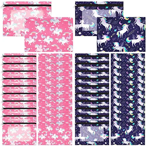 60 Pieces Pencil Pouch 3 Ring Binder Pouches Bulk with Zipper Clear Window Girls Pencil Pouch Stationery Bag Pen Pouch Case Cosmetic Bag Organizers for School Class Office