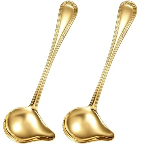 2 Pieces Gold Small Ladle Gravy Ladle Drizzle Spoon 2 Ounce Stainless Steel Saucier Sauce Soup Spoon for Spooning Gravies and Sauces