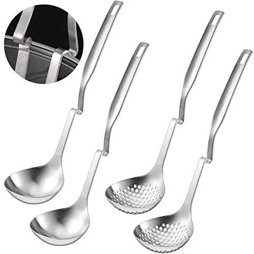 Hot Pot Slotted Ladle Set Stainless Steel Soup Ladle Strainer Scoops Cooking Skimmer Cookware Utensil for Hotpot Scooping Sauce Serving, 12 Inch