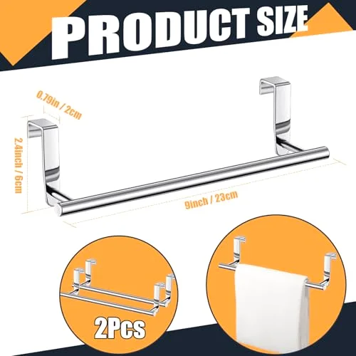 2 Pack Over Cabinet Towel Holder, Stainless Steel Towel Rack for Cabinet, 9 Inch for Home Kitchen Bathroom Doors view 2