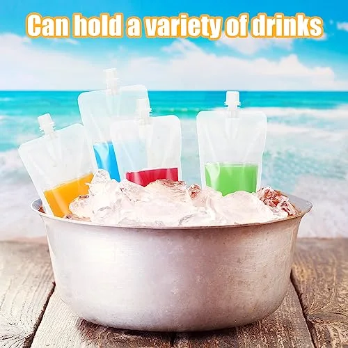 300 Pieces Plastic Liquid Pouch Reusable Juice Pouches Travel Water Leak Proof Bags Bulk with Collapsible Silicone Funnel for Travel Outdoor view 3