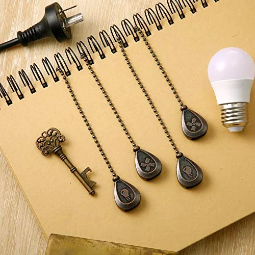 8 Pcs Red Bronze Ceiling Fan Pull Chain Extension Pendant Ornament 12 Inch Antique Copper Ceiling Pull Chain Extender Drop Shaped Pendant Beaded Ball Cord for Fan Light Lamp with Connector view 3