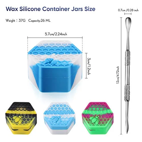 5 Pcs 26 ml Silicone Wax Concentrate Containers, Honeycomb Design Hexagon Non-stick Multi Use Storage Jars with Carving Tool & 5 Inch Wax Mat Pad for Oil Kitchen Storage view 2