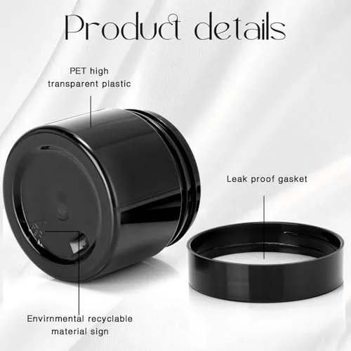 4 Pcs Plastic Jars Wide Mouth with Lids,2 Ounce,Pure Black view 3
