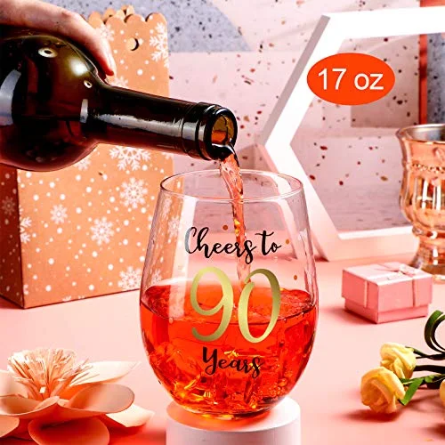 90th Stemless Wine Glass Birthday Gift view 2