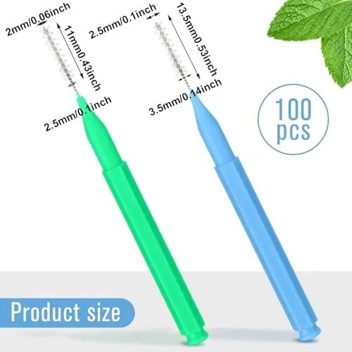 100 Pcs Braces Dental Brushes,Blue,Green,Elegant Size view 2