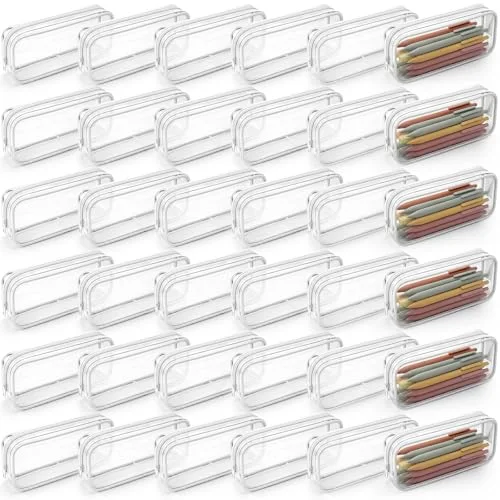 30 Pcs Clear PVC Zipper Pencil Bag Bulk Clear Pencil Case Large Capacity Makeup Pouch Purse Organizer Portable Travel Toiletry Bag for Office Stationery Makeup Storage