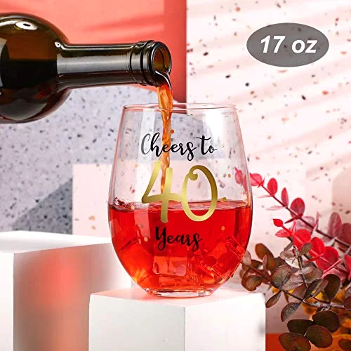 40th Birthday Wine Glass to 40 Years 40th Birthday Gifts Fabulous Gold Stemless Wine Glass for Women and Men Present Party Wedding Anniversary Party Decorations, 17 oz Stemless view 2