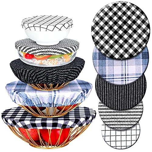 10 Pcs Reusable Bowl Covers in 5 Size,Multicolor; Plaid Style