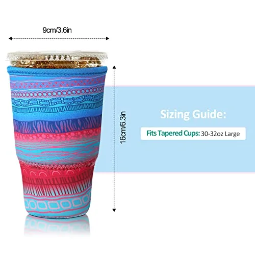 4 Pack Reusable Iced Coffee Insulator Sleeve, Neoprene Coffee Cup Holder for Iced Hot Drinks, Beverage Holder for Most Drinks view 3
