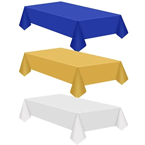 12 Pcs Plastic Hanukkah Tablecloth Blue Gold White Tablecloth fit 54 x 108 Inch Rectangle Disposable Table Cover Holiday Decorations for Party Favor