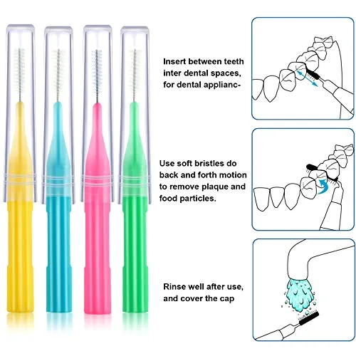 100 Interdental Brush Set, Light Blue, Pink, Yellow, Light Green view 3