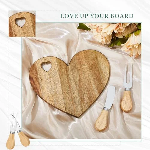 Bridal Baby Shower Favor Heart Cheese Board, Acacia Color, 24 Set view 4
