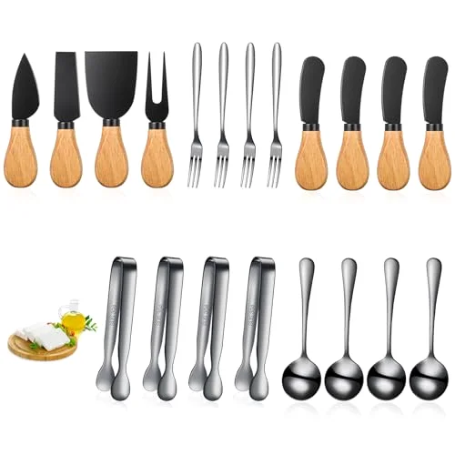 20 Pieces Charcuterie Board Accessories Spreader Knife Set Cheese Butter Spreader Knife Charcuterie Utensils with Wooden Handles Mini Serving Tongs Spoons Forks for party Wedding Christmas