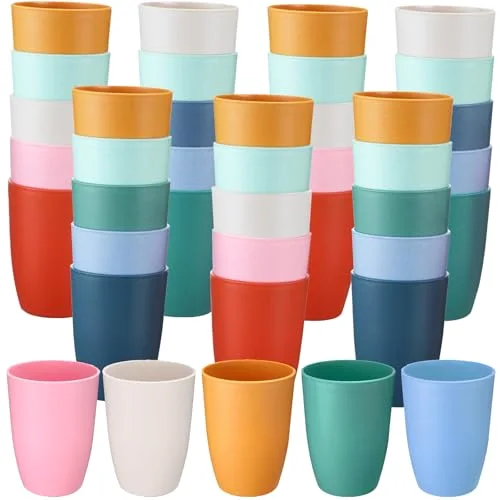 48 Wheat Straw Plastic Cups 12 oz Reusable Glasses Set Unbreakable Plastic Tumblers Dishwasher Safe for Smoothies, Water