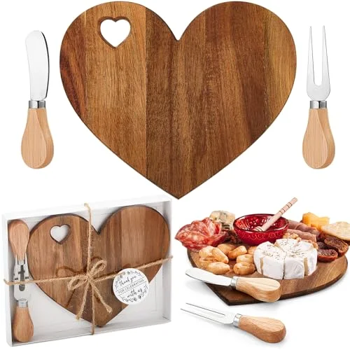 Bridal Baby Shower Favor Heart Cheese Board, Acacia Color, 1 Set