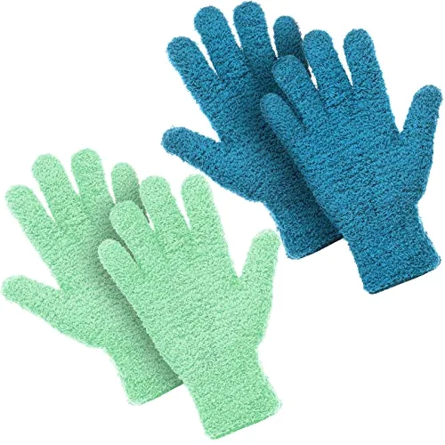 2 Pairs Microfiber Gloves for Plants,Blue, Grass Green,X-Large