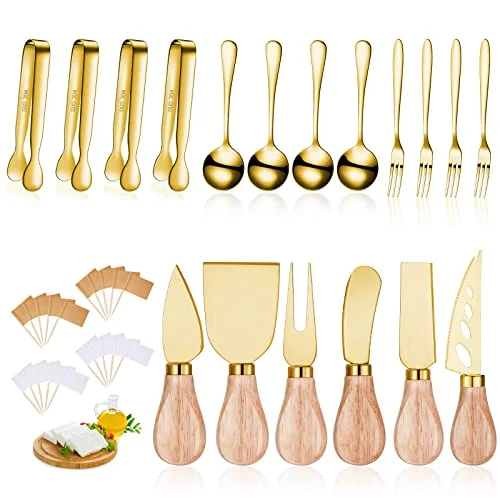 Charcuterie Board Accessories Spreader Knife Set Cheese Butter Spreader Knife Charcuterie Utensils with Wooden Handles Mini Serving Tongs Spoons Forks for party Wedding Christmas