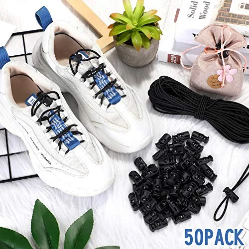 50 Pieces Cord Locks Spring Toggles Stoppers Plastic Single Hole End Stopper Slider and 1/8 Inch 66 Feet Elastic Bungee Cord for Drawstring Shoelaces Clothing Bags view 4
