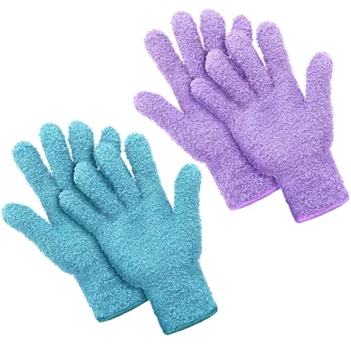 2 Pairs Microfiber Gloves for Plants,Light Blue, Violet,Large