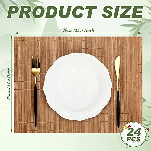 Set of 24 Bamboo Placemats 15.8x12 Inch Sushi Rolling Mat Japanese Style Wicker Placemats Washable Heat Resistant Table Mats for Dinner Kitchen Wedding Party view 3