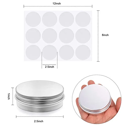 72 Pcs 2 oz Aluminum Tins Salve Containers with Screw Lid and Labels Round Cans Travel Cosmetic Metal Tins Jar for Candles Lotion Bars Balms Food Spice Candies DIY Crafts view 3