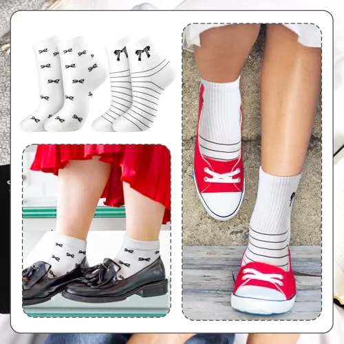 9 Pairs Cute Floral Socks Women Bow Ankle Crew Socks with Ruffle Tulip Flower Cottagecore Frilly Cotton Knitted Gifts view 2