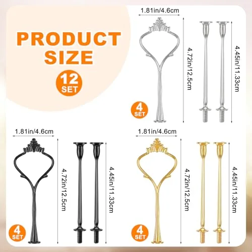 12 Sets 3 Tiered Tray Hardware Kit,Simple,Black, Silver, Gold view 2