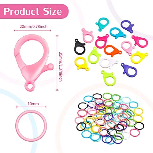 Multicolor Hard Plastic Clips Plastic Lobster Claw Clasps and Open Jump Rings, Cute Lanyard Snap Hooks for Key Chain Ring DIY Handmade Crafts Chain Clasp view 2