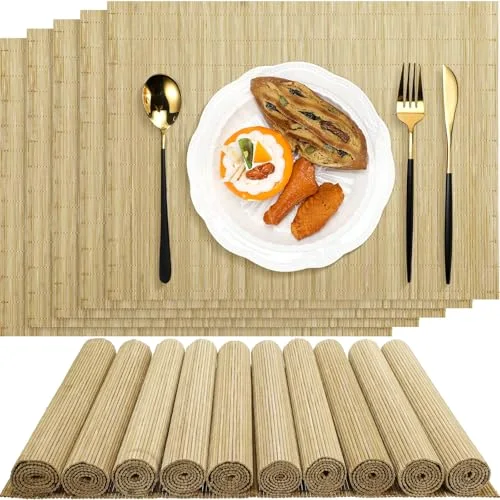 12 Set Bamboo Placemats 15.8 x 12 Inch Sushi Rolling Mat Japanese Style Wicker Placemats Washable Heat Resistant Table Mats for Dinner Kitchen Wedding Party
