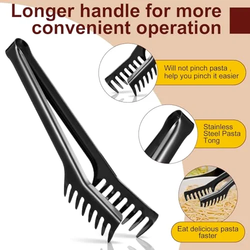 Stainless Steel Spaghetti Spoon and Pasta Tongs Set, Long Handle Noodle Server Tools with Drain Holes, Non-slip Grip for Cooking, Serving Pasta and Noodles view 3