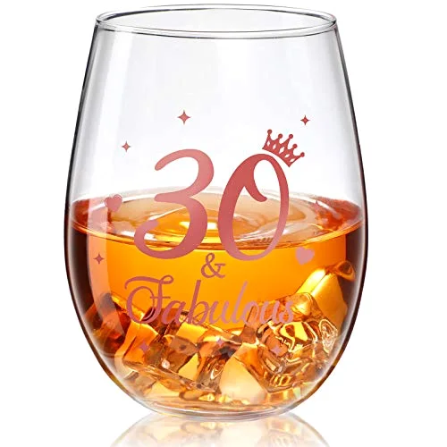 Birthday 17 Oz Stemless Wine Glass Gifts, 30 and Fabulous