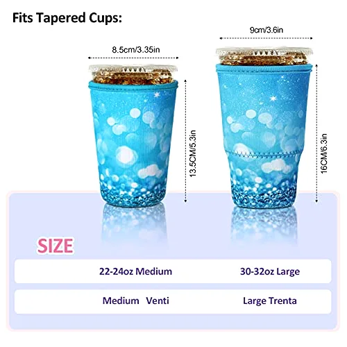 4 Pack Reusable Iced Coffee Insulator Sleeve, Neoprene Coffee Cup Holder for Iced Hot Drinks, Beverage Holder for Most Drinks view 3