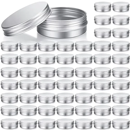 64 Pieces Lip Balm Tin Containers Screw Top Round Tin Cans Aluminum Jar with Screw Lid, Empty Bottle Travel Cosmetic Sample Container for DIY