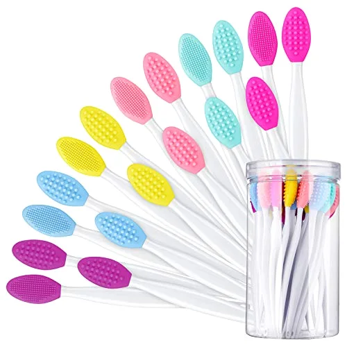 24 Pcs Silicone Lip Scrub Brush with Container,Mixed Colors