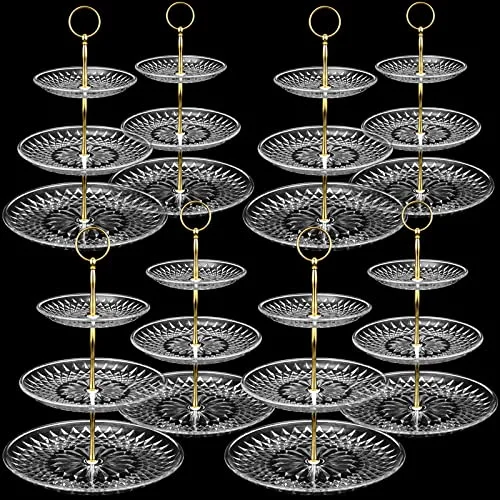 8 Packs 3 Tier Acrylic Cake Stand with Round Holder 3 Tier Serving Tray Acrylic Crystal Cupcake Stand Holder for Home Wedding Birthday Baby Shower Tea Party Favors