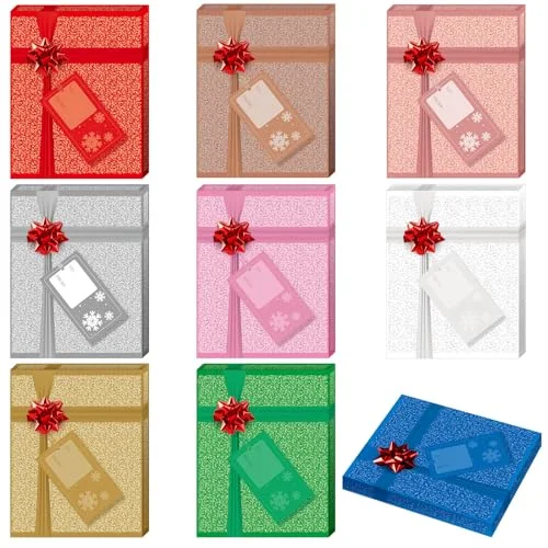 18 Pcs Christmas Gift Card Holder Boxes Glitter Gift Card Box with Red Wrapping Bow Small Gift Card Holders Christmas Giftcard Containers Gift Wrap Boxes for Xmas Holiday Party