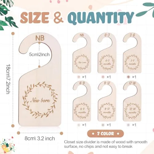 7 Pieces Wooden Baby Closet Dividers Double Sided, Natural Wood view 2