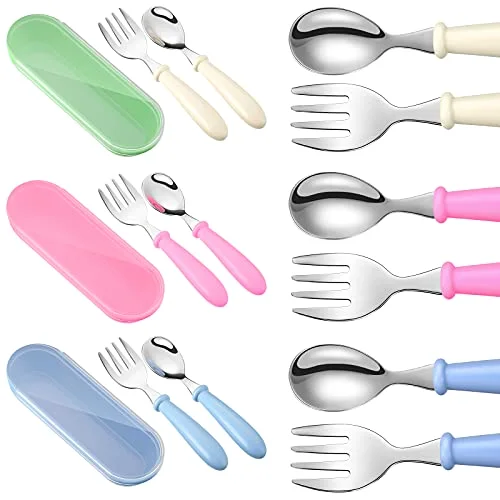 9 Pcs Toddler Utensils Fork Spoon with Case,White, Rose Red, Blue